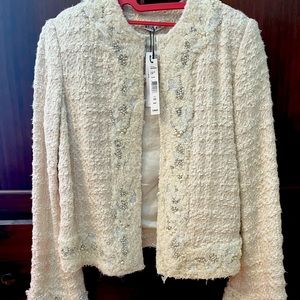 Alice and Olivia Tweed Jacket, Cream/white, XS